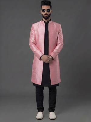Black and pink  dupion silk kurta set 1