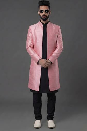 Black and pink  dupion silk kurta set
