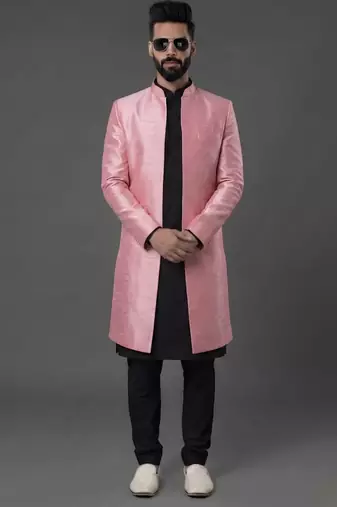 Black and pink  dupion silk kurta set