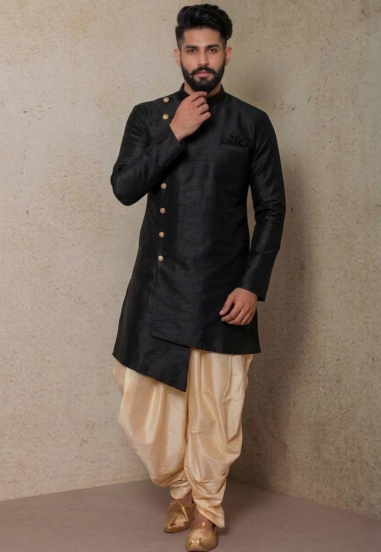 Black  dupion silk kurta set