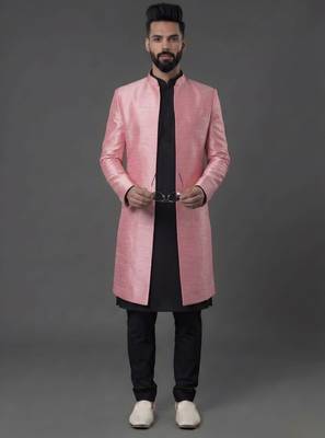 Black and pink  dupion silk kurta set 3