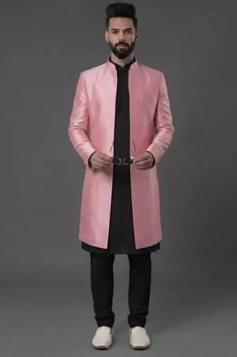 Black and pink  dupion silk kurta set