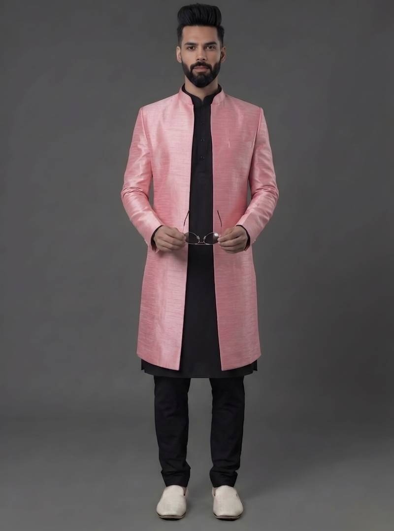Black and pink  dupion silk kurta set