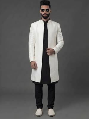 Black and white  dupion silk kurta set 1