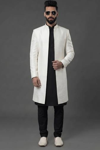 Black and white  dupion silk kurta set