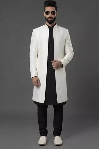 Black and white  dupion silk kurta set