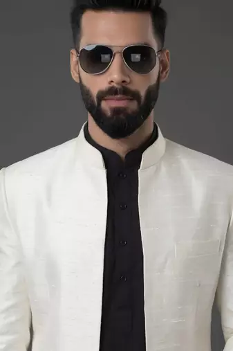 Black and white  dupion silk kurta set
