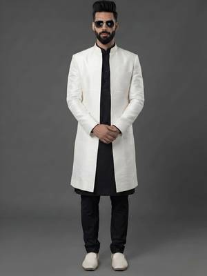 Black and white  dupion silk kurta set 3