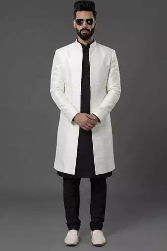 Black and white  dupion silk kurta set