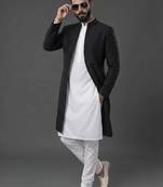 White and black  dupion silk kurta set