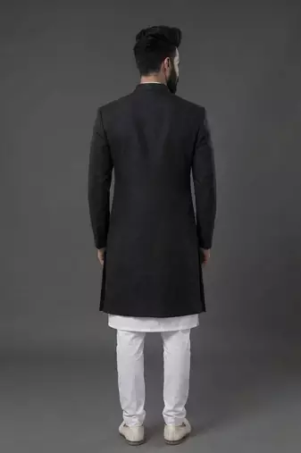 White and black  dupion silk kurta set