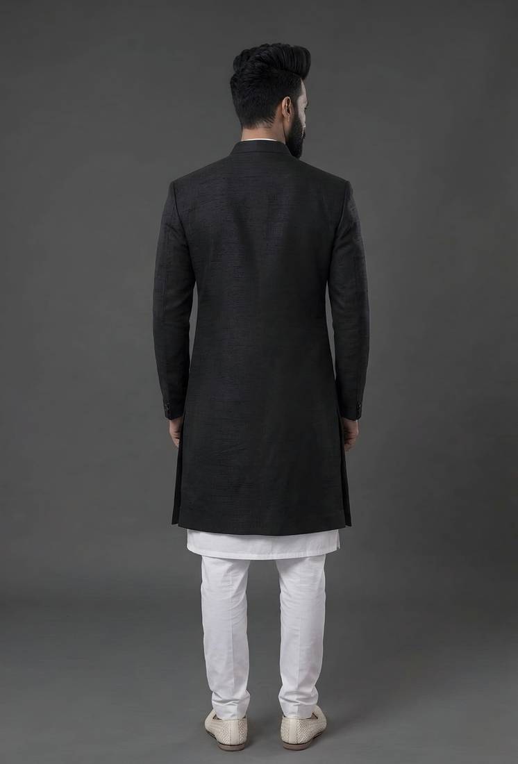White and black  dupion silk kurta set