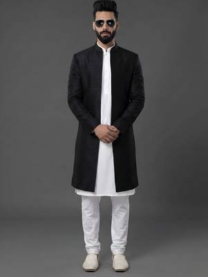 White and black  dupion silk kurta set 3