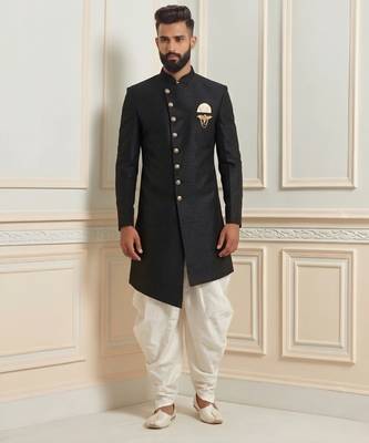 Black dupion silk indo western kurta set 1
