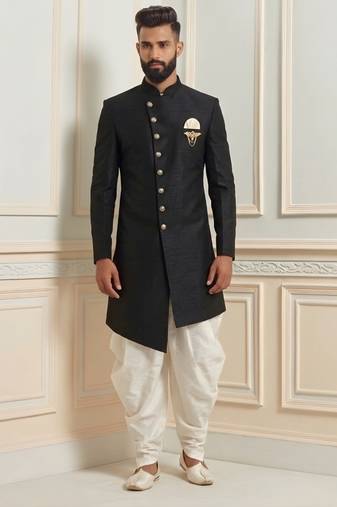 Black dupion silk indo western kurta set
