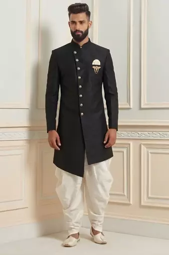 Black dupion silk indo western kurta set