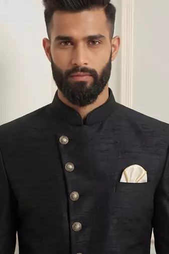 Black dupion silk indo western kurta set