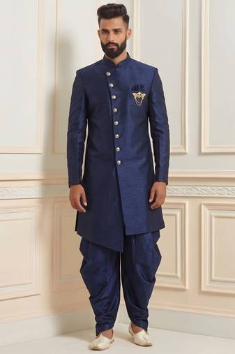Blue dupion silk indo western kurta set