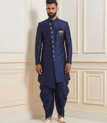 Blue dupion silk indo western kurta set