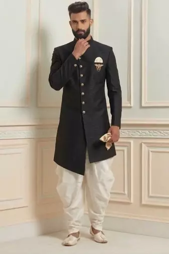 Black dupion silk indo western kurta set