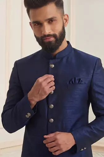 Blue dupion silk indo western kurta set