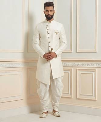 White dupion silk indo western kurta set 1