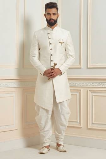 White dupion silk indo western kurta set