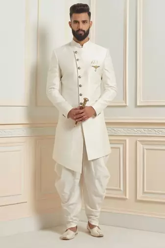 White dupion silk indo western kurta set