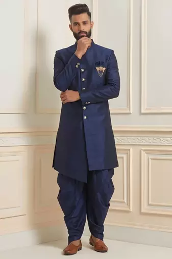 Blue dupion silk indo western kurta set