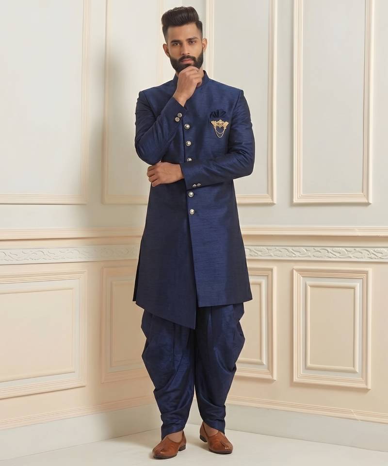 Blue dupion silk indo western kurta set