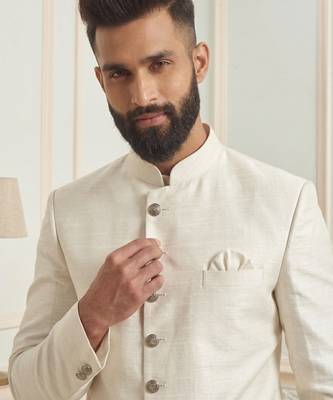 White dupion silk indo western kurta set 2