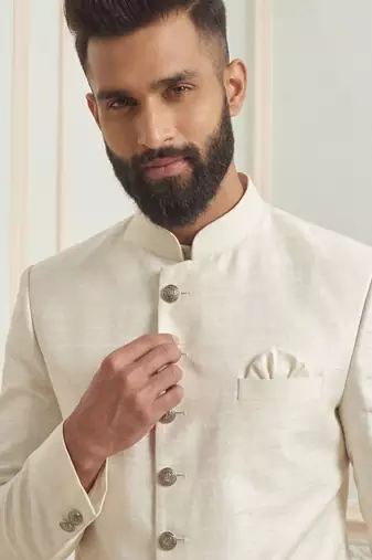 White dupion silk indo western kurta set