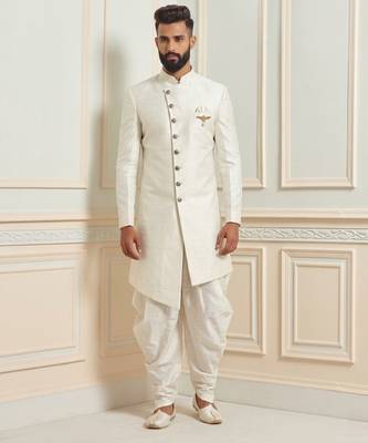 White dupion silk indo western kurta set 3