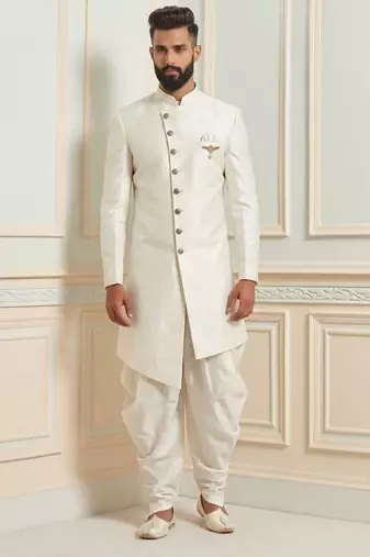 White dupion silk indo western kurta set