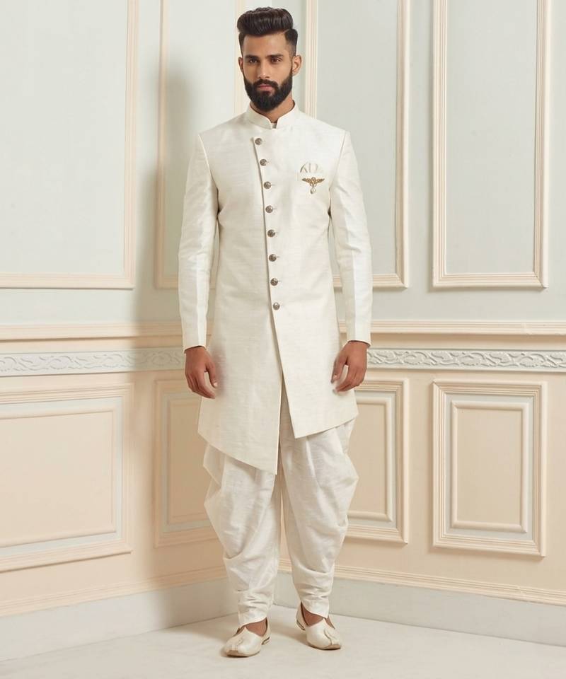 White dupion silk indo western kurta set