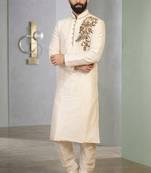 Cream embroidered dupion silk kurta set