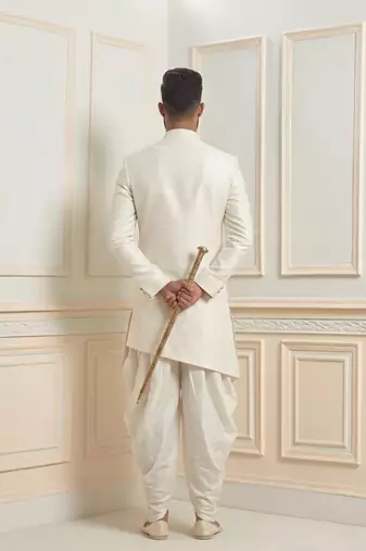 White dupion silk indo western kurta set
