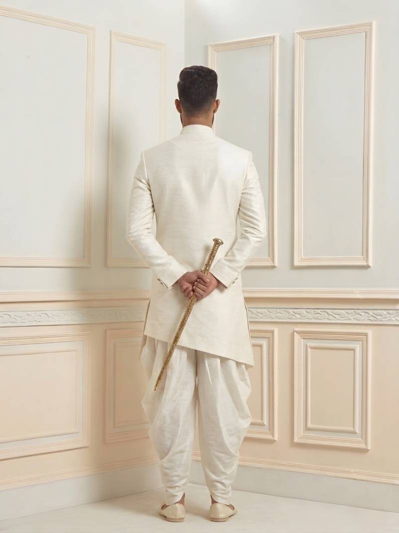 White dupion silk indo western kurta set