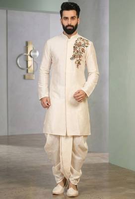 Cream embroidered dupion silk kurta set 3