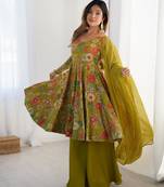 Green chanderi printed palazzo set