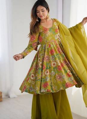 Green chanderi printed palazzo set 3