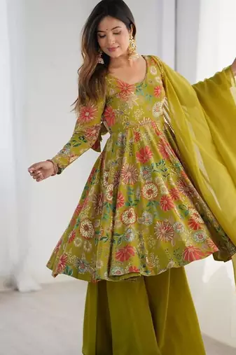 Green chanderi printed palazzo set