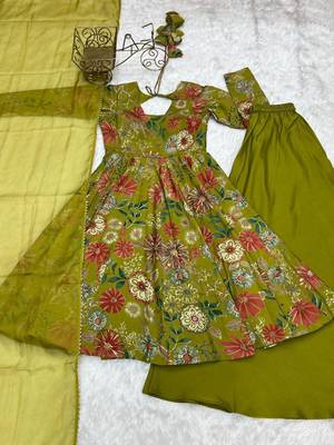 Green chanderi printed palazzo set 4
