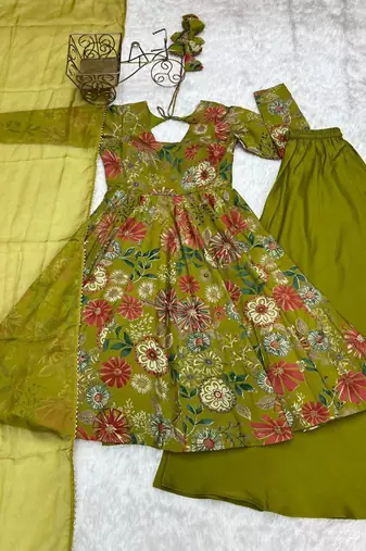 Green chanderi printed palazzo set