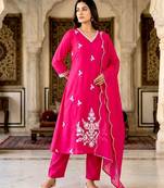 Pink cotton silk embroidered kurta set