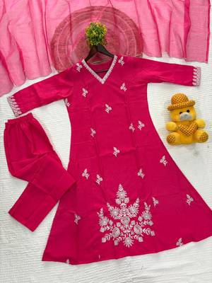 Pink cotton silk embroidered kurta set 2