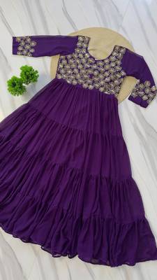Purple faux georgette sequins flared gown set 4