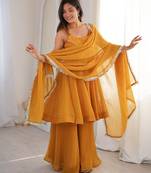 yellow silk blend embroidered sharara set