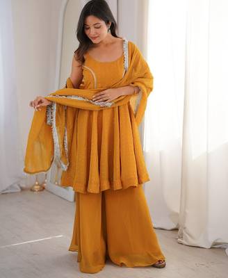 yellow silk blend embroidered sharara set 2