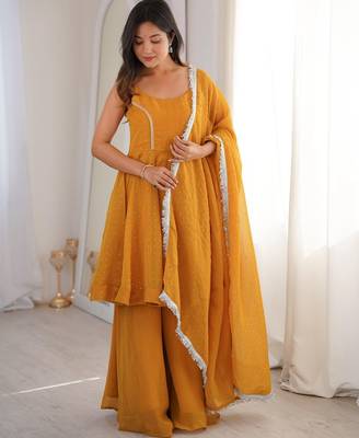 yellow silk blend embroidered sharara set 4